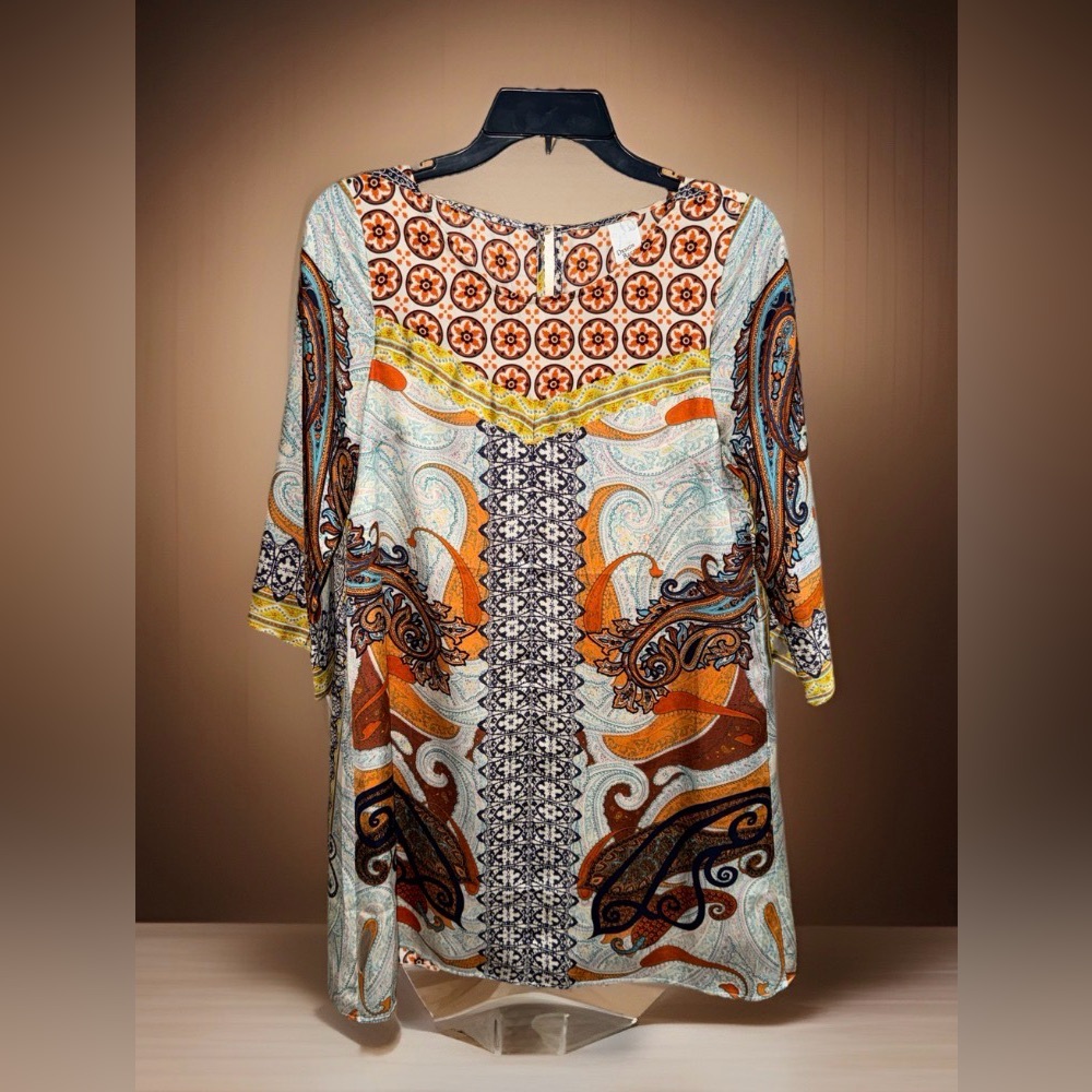 Design Recipe Women's Paisley Print Lined Tunic Dress-Multicolor-S-EUC